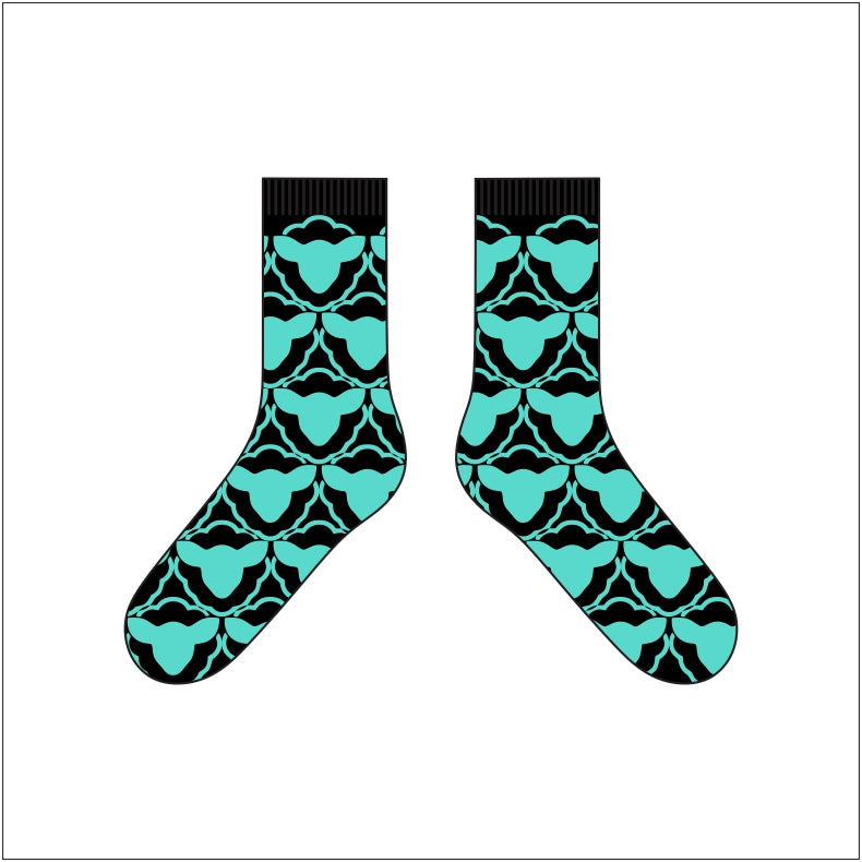 Turquoise and Black Sheep Pattern Socks