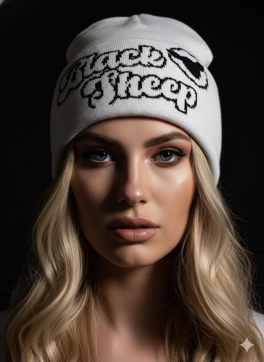 Black Sheep White and Black Beanie