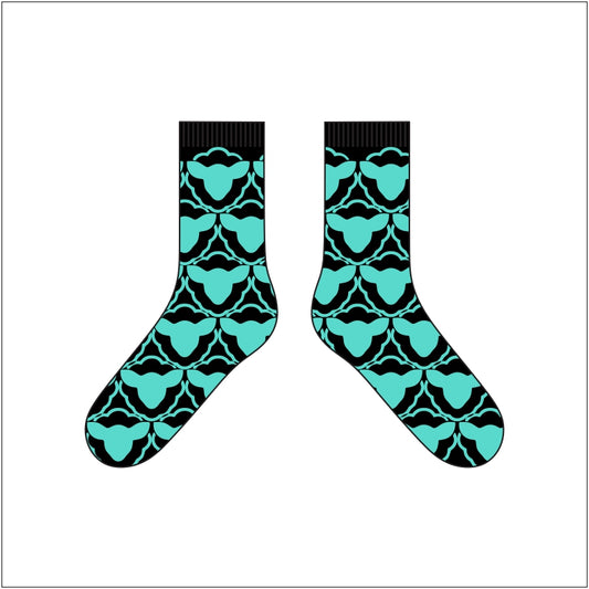 Turquoise and Black Sheep Pattern Socks