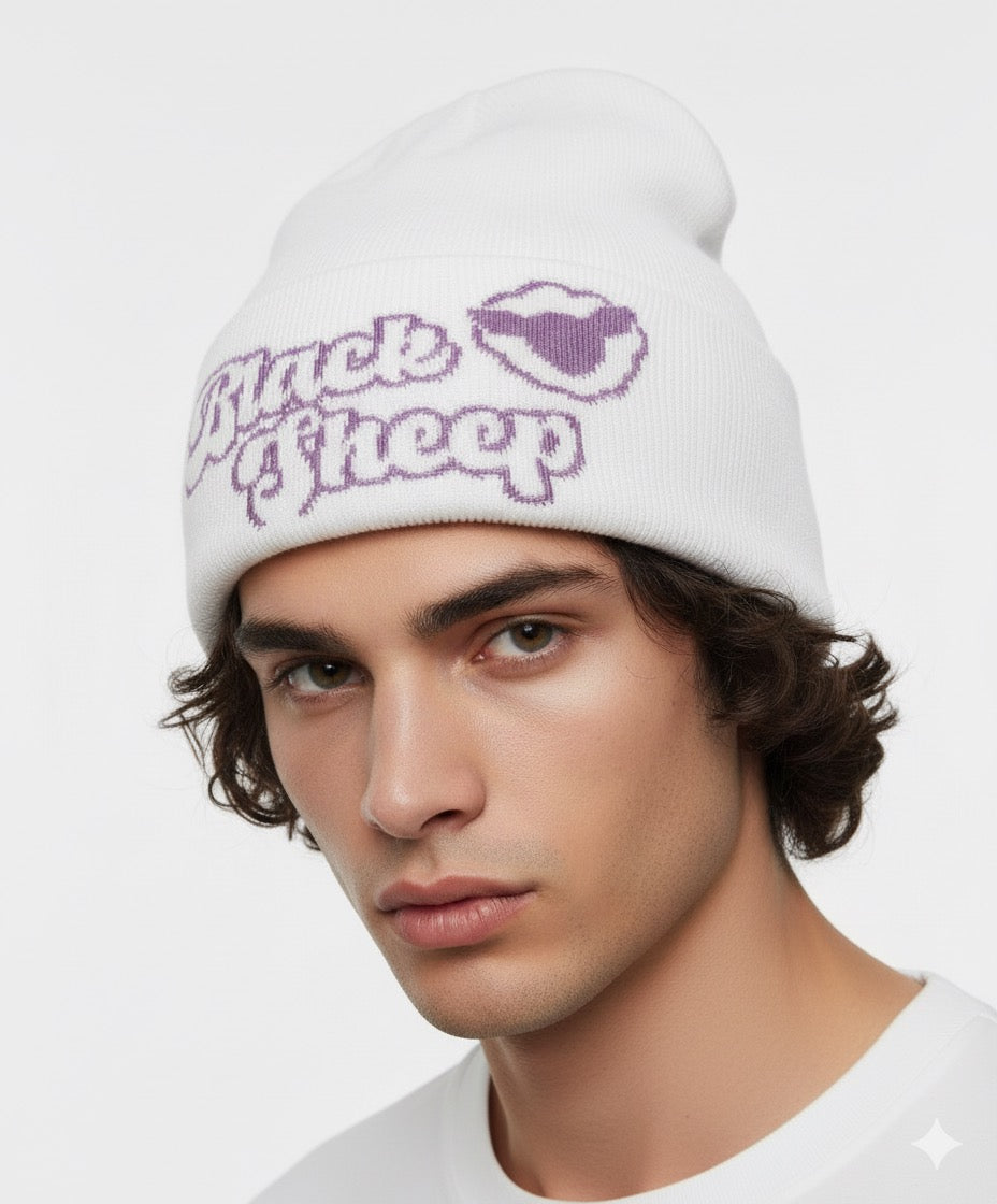 Black Sheep (White and Lavender) Beanie