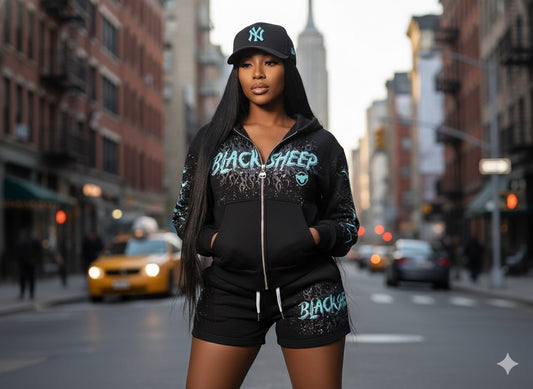 Black Sheep Hoodie and Short (Black and Turquoise)