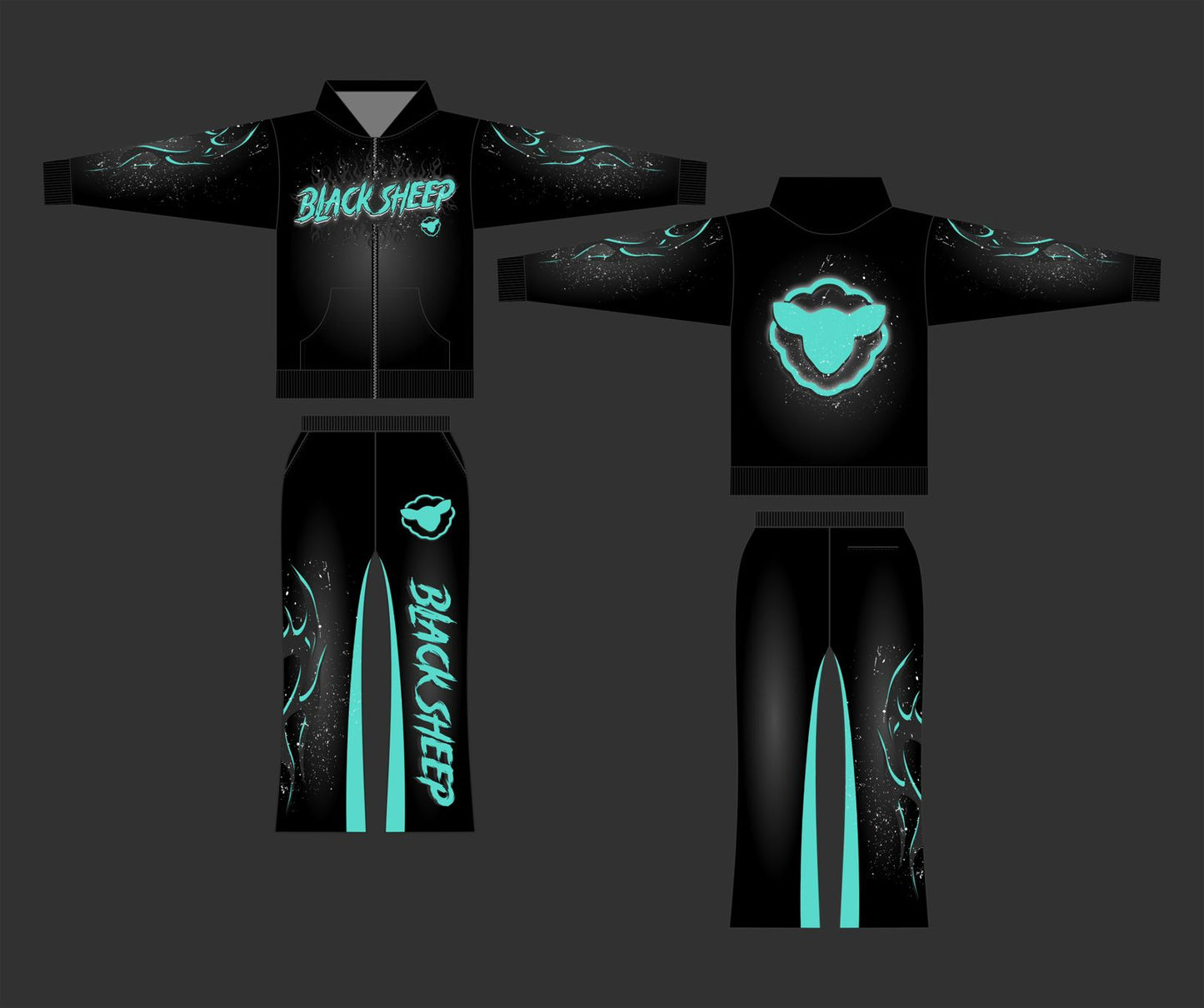 Black Sheep Hoodie and Pant (Black and Turquoise)